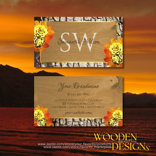 フローラ自然木目素朴樹樹皮モノグラム 名刺