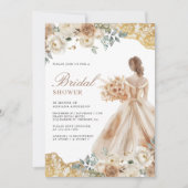 フローラ自然金ゴールドレースガウンドレスブライダルシャワー 招待状 (正面)