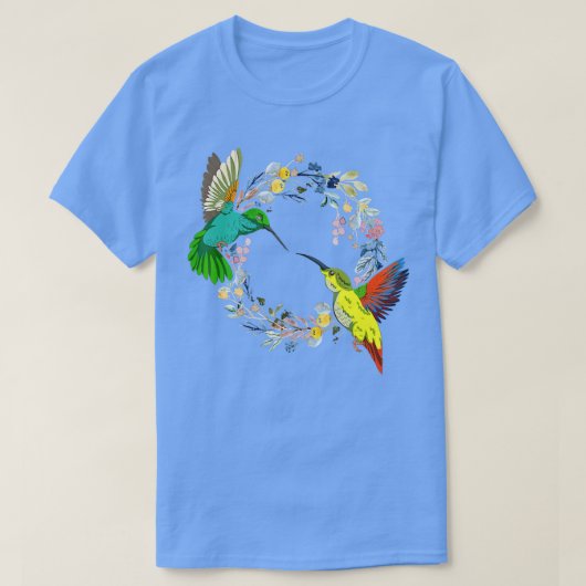 フローラ自然鳥の動物ヴィンテージ花hummingb tシャツ (デザイン正面)