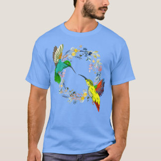フローラ自然鳥の動物ヴィンテージ花hummingb tシャツ
