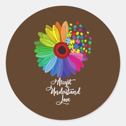 フローラ自閉症デイジー花男性へ ラウンドシール (正面)