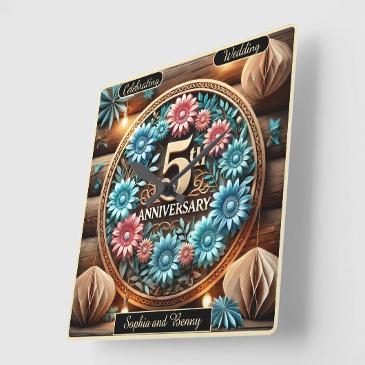 フローラ至福五周年お祝い スクエア壁時計 (傾斜)