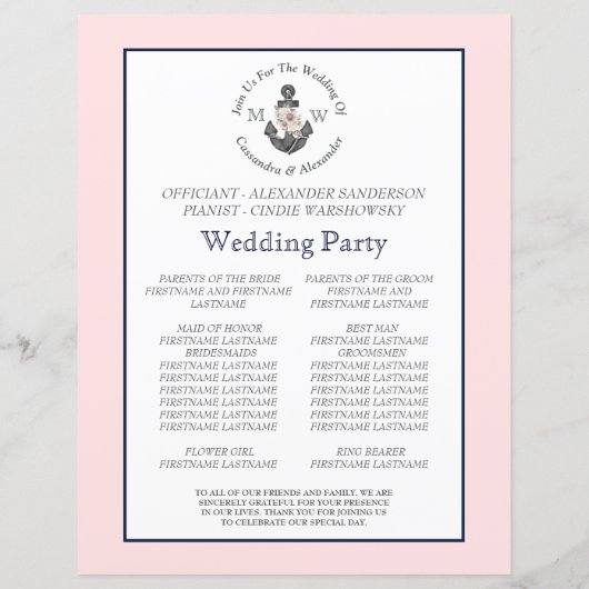 フローラ航海のいかりス結婚ピンクネイビーブルー (裏面)