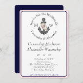 フローラ航海のいかりス結婚ピンクネイビーブルー 招待状 (正面/裏面)