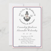 フローラ航海のいかりス結婚ピンクネイビーブルー 招待状 (正面)