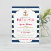 フローラ航海のいかりネイビーブルーレッドベビーシャワー 招待状 (スタンド正面)