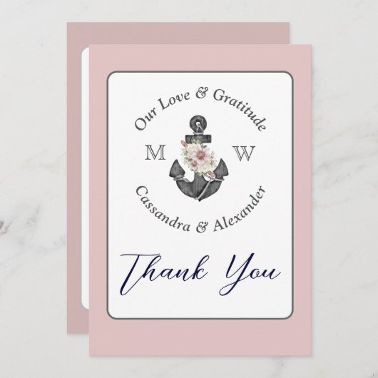 フローラ航海のいかり結婚の埃バラ サンキューカード (正面/裏面)