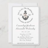 フローラ航海のいかり結婚ズシルバーグレイストライプ 招待状 (正面)