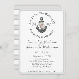 フローラ航海のいかり結婚ズシルバーグレイストライプ 招待状