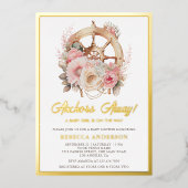 フローラ船車女航海の子赤ちゃんシャワー金ゴールド 箔招待状 (正面)