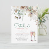 フローラ花びらとプロセッコティール(緑がかった色)ブライダルシャワー 招待状 (スタンド正面)