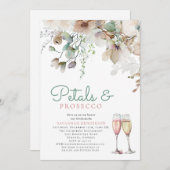 フローラ花びらとプロセッコティール(緑がかった色)ブライダルシャワー 招待状 (正面/裏面)