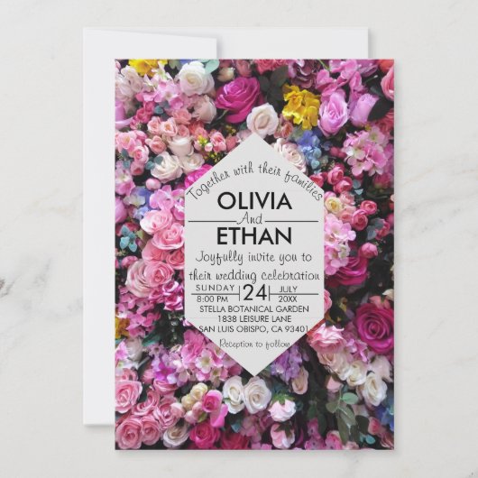 フローラ花カラフルバラ結婚式招待状 招待状 (正面)