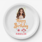フローラ花ハッピーバースデー手摺写真 ペーパープレート (正面)