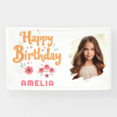 フローラ花ハッピーバースデー手摺写真 横断幕 (横)