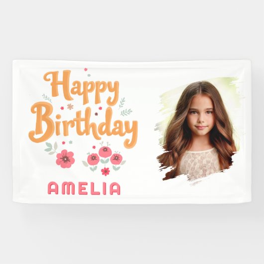 フローラ花ハッピーバースデー手摺写真 横断幕 (横)