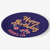 フローラ花ハッピーバースデー手錠 ペーパープレート (アングル)