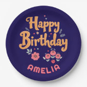 フローラ花ハッピーバースデー手錠 ペーパープレート (正面)