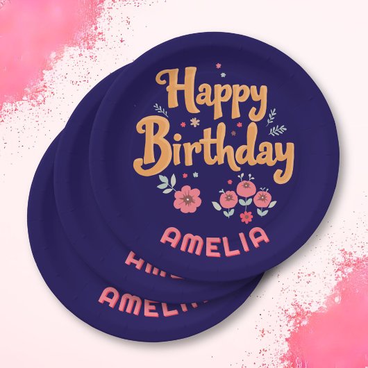 フローラ花ハッピーバースデー手錠 ペーパープレート