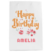 フローラ花ハッピーバースデー手錠 ミディアムペーパーバッグ (正面)
