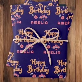 フローラ花ハッピーバースデー手錠 ラッピングペーパーシート