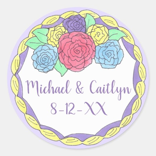 フローラ花バラブライダルシャワー結婚ズケーキ ラウンドシール (正面)