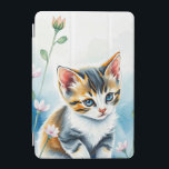 フローラ花園の子猫 iPad MINIカバー<br><div class="desc">この心温まる映像は、印象的な青い目と黒と白とオレンジの毛皮のブレンドで愛らしい子猫を映し出す。青と白の色合いをブレンドした柔らかく水の色のような背景は、夢のような雰囲気を高める。子猫の好奇心に満ちた視線と姿勢は、無邪気さと魅力を加え、視覚的に楽しく快適なシーンを作り出す。生成されたアート</div>