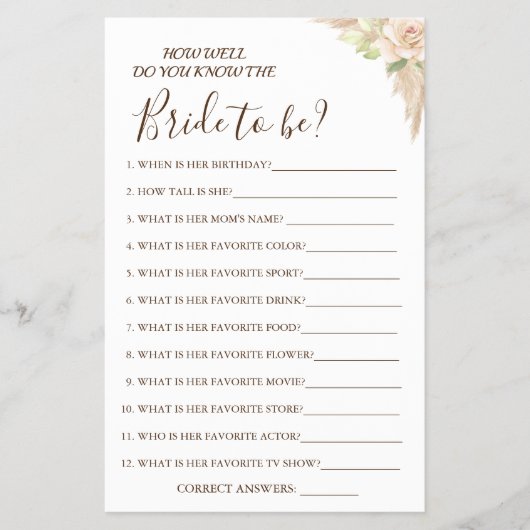 フローラ花嫁のゲームカードをどれだけ知っているか チラシ (正面)