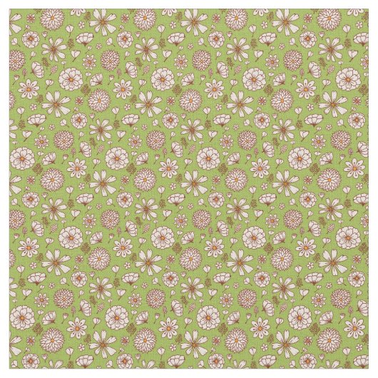 フローラ花文緑地布 ファブリック (クローズアップ)