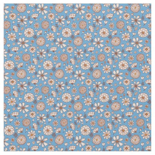 フローラ花模様（青） ファブリック (クローズアップ)