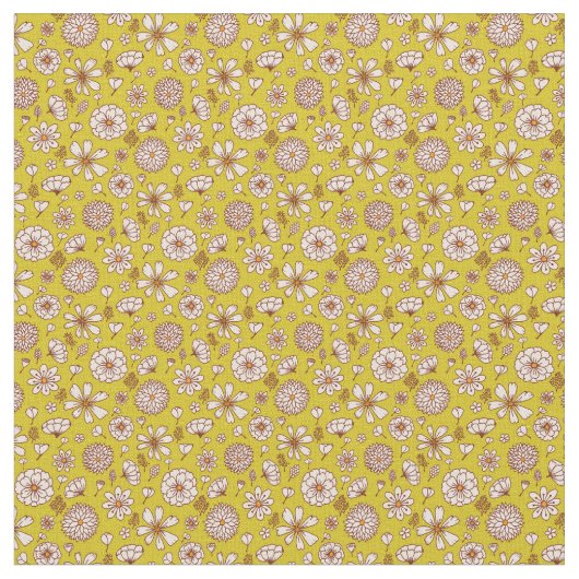 フローラ花模様（黄色）背景（布） ファブリック (クローズアップ)