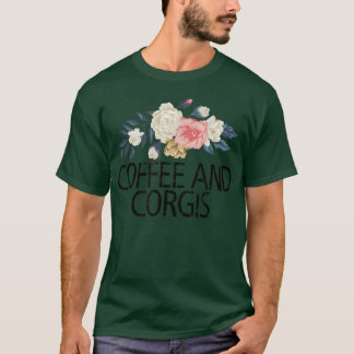 フローラ花水色コおもしろいーヒーとコーギ Tシャツ