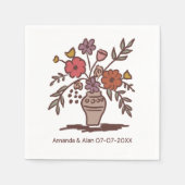 フローラ花瓶スケッチカスタムウェディング婚約 スタンダードカクテルナプキン (正面)