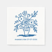 フローラ花瓶スケッチカスタムウェディング婚約 スタンダードカクテルナプキン (正面)