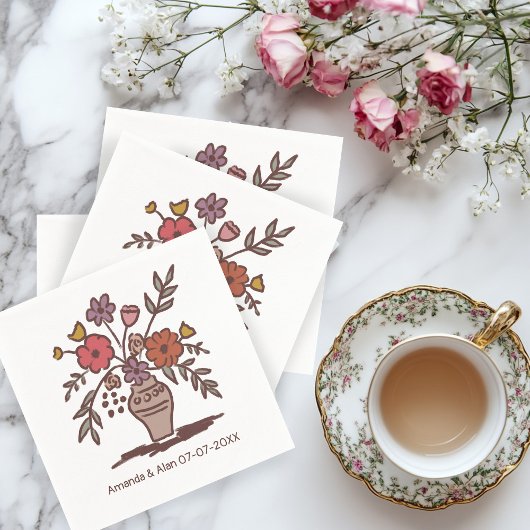 フローラ花瓶スケッチカスタムウェディング婚約 スタンダードカクテルナプキン