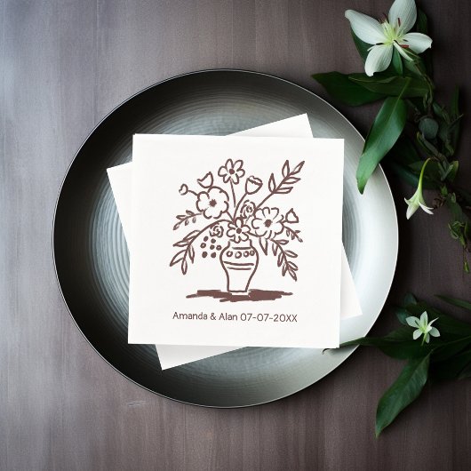 フローラ花瓶スケッチカスタムウェディング婚約 スタンダードカクテルナプキン