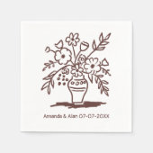 フローラ花瓶スケッチカスタムウェディング婚約 スタンダードカクテルナプキン (正面)