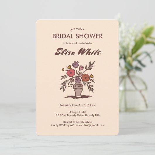 フローラ花瓶中性器お洒落ブライダルシャワーQR 招待状 (スタンド正面)
