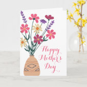 フローラ花瓶母の日の折り返しグリーティングカード カード (黄色い花)