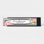 フローラ花白黒オフィスデスクサイン デスクネームプレート (正面)