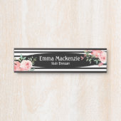 フローラ花白黒オフィスドアの看板 サインプレート (正面)