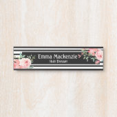 フローラ花白黒オフィスドアの看板 サインプレート (正面)