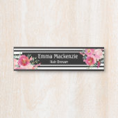 フローラ花白黒オフィスドアの看板 サインプレート (正面)