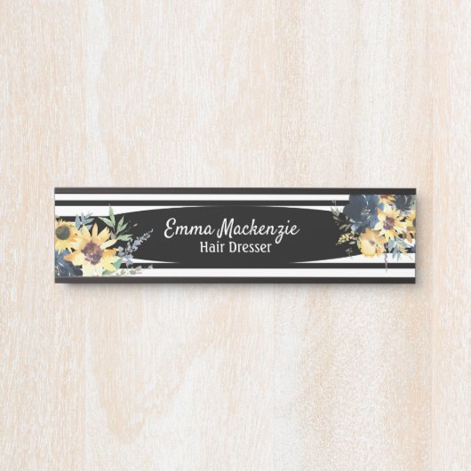 フローラ花白黒オフィスドアの看板 サインプレート (正面)