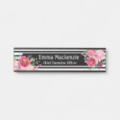 フローラ花白黒オフィスドアの看板 サインプレート (正面)