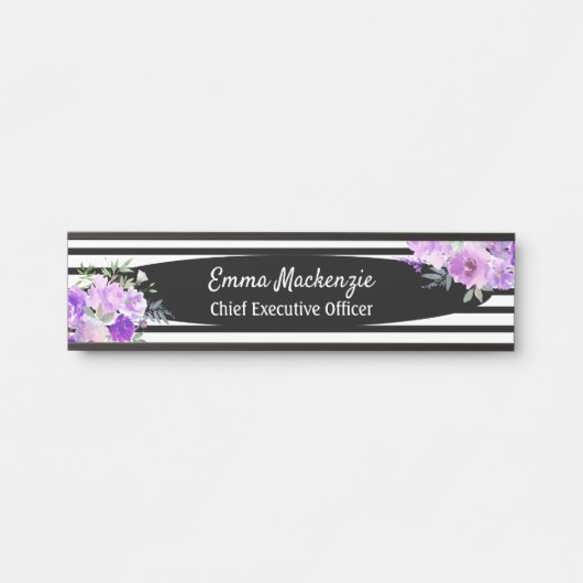 フローラ花白黒オフィスドアの看板 サインプレート (正面)