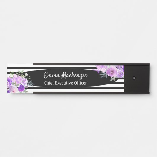 フローラ花白黒オフィスドアの看板 サインプレート (正面)