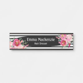 フローラ花白黒オフィスドアの看板 サインプレート