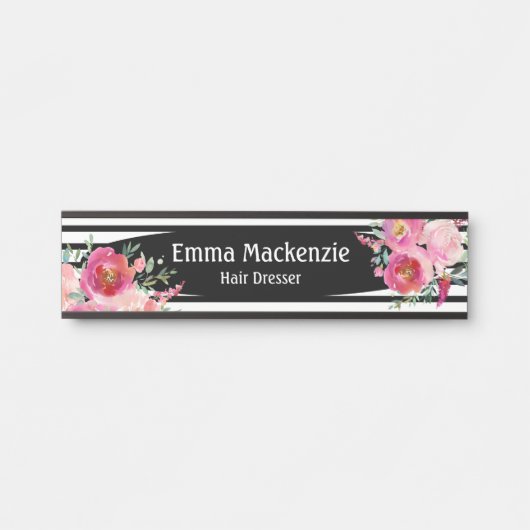 フローラ花白黒オフィスドアの看板 サインプレート (正面)