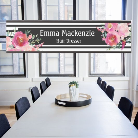 フローラ花白黒オフィスドアの看板 サインプレート